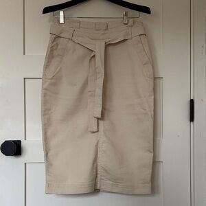 Beige Belted Pencil Skirt Bag Waist Jean Ecru